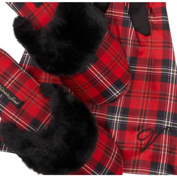 VICTORIA'S SECRET Signature Plaid Satin & Faux Fur Closed Toe Slippers Sz M 7/8 - Picture 4 of 5